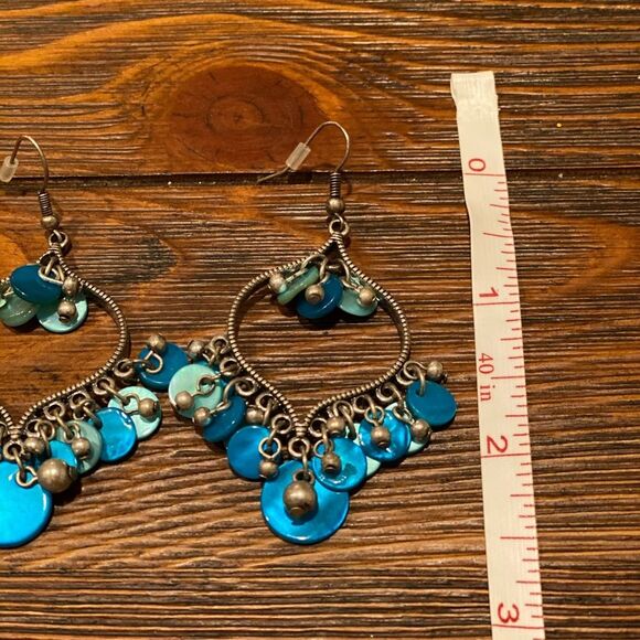 Blue Dangle Earrings - 2.5 inches - Picture 2 of 3